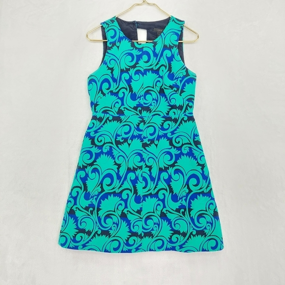 J Crew Blue Green Sleeveless Vineyard Jacquard A-Line Dress P4525 - Picture 2 of 9